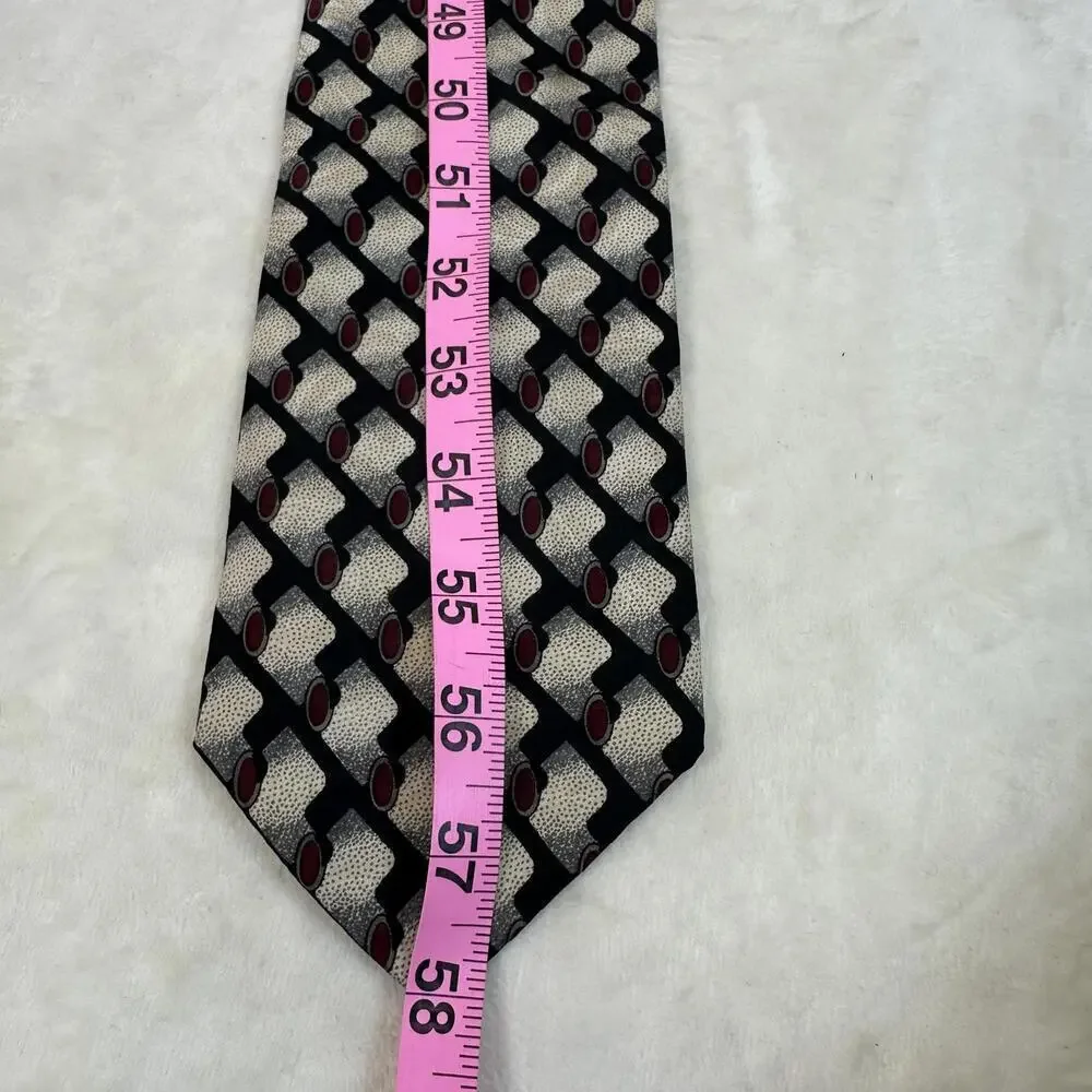 Pierre Balmain 100% Silk Tie Geometric 4 X 58 Burgundy Black Cream Gray Work